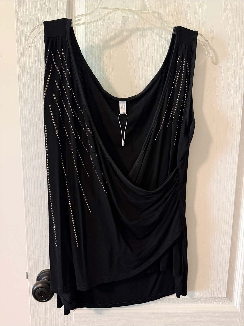 Women's Black Sleeveless Draped Blouse with Stud Detail